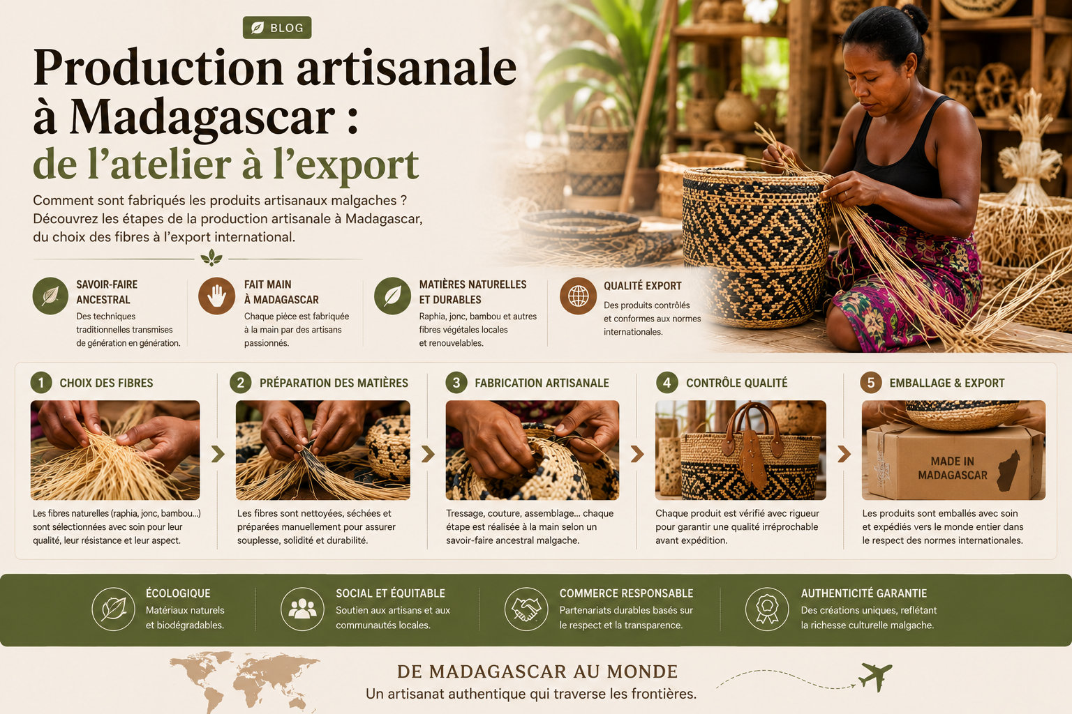 Production artisanale malgache en atelier à Madagascar